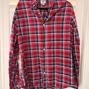 Old Navy Red and Blue Plaid Men's Shirt - Tall (Large)